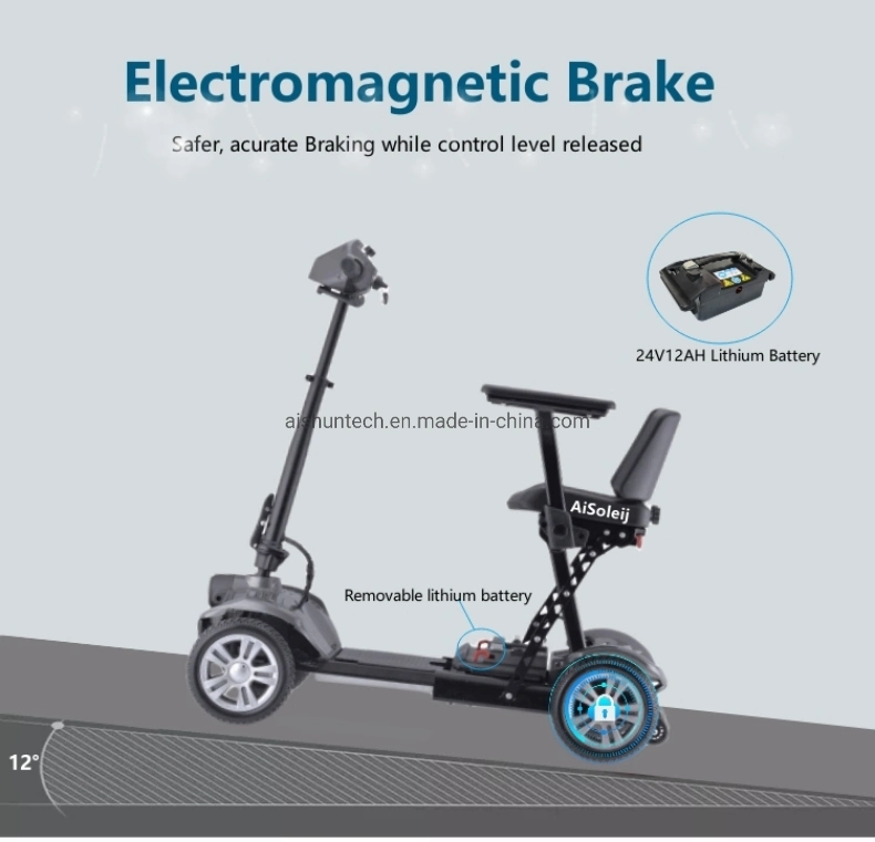 Light Aluminum Handicap Scooter De Mobilite 4 Wheels Folding Mobility Scooter