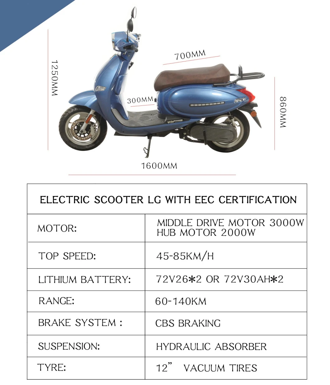 Red &amp; Blue Colored Electric Scooter 2000W with Lithium Battery Made in China