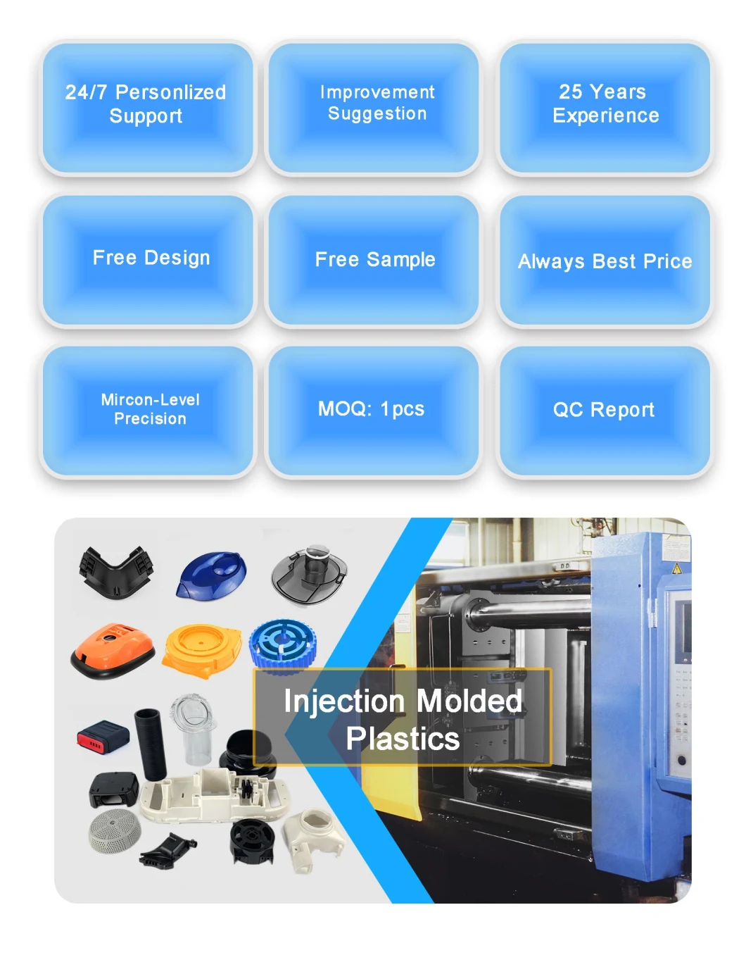 Customized Injection Plastic PP, PE, ABS, PA, PVC, HIPS, PC, PS, POM Molding Products